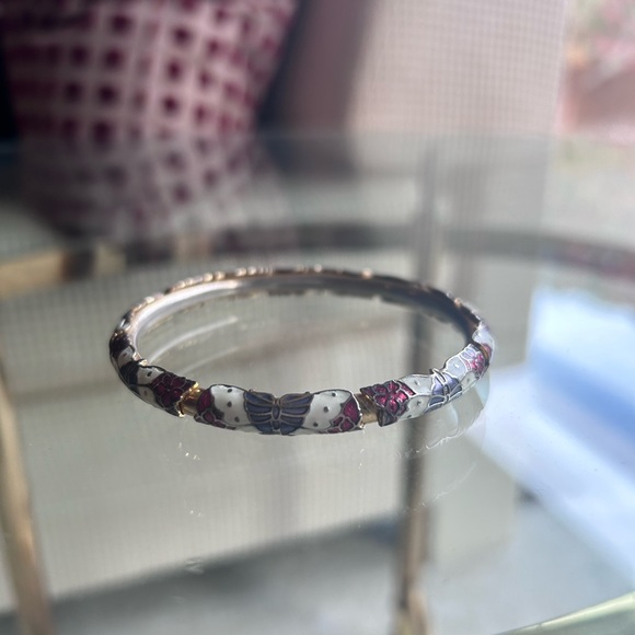 Vintage Cloissone White and Gold Butterfly Bangle Bracelet - Picture 1 of 5